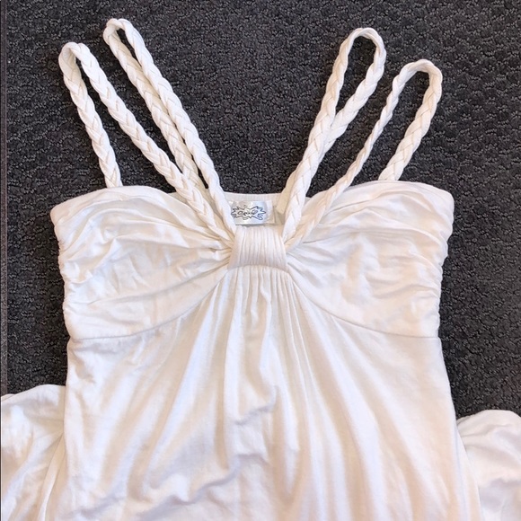 White mini dress with braided shoulder straps - Picture 1 of 3